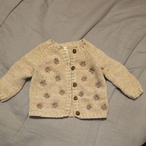 Knit Sweater Cardigan With Flower Embroidery